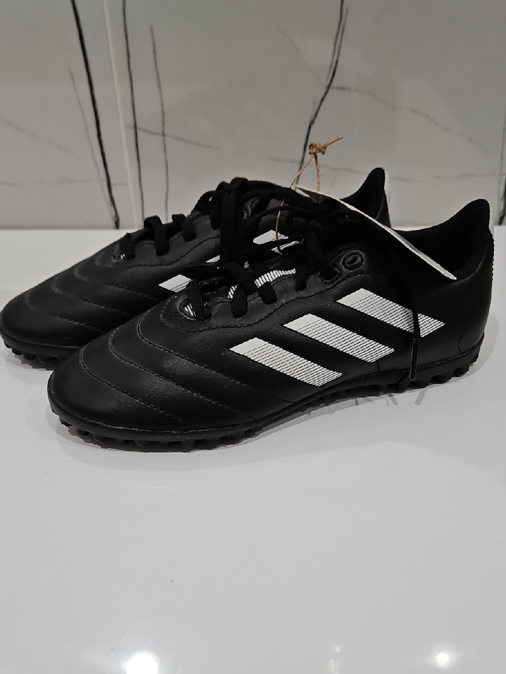 NWT adidas Black Soccer Shoes with White Three-Stripes